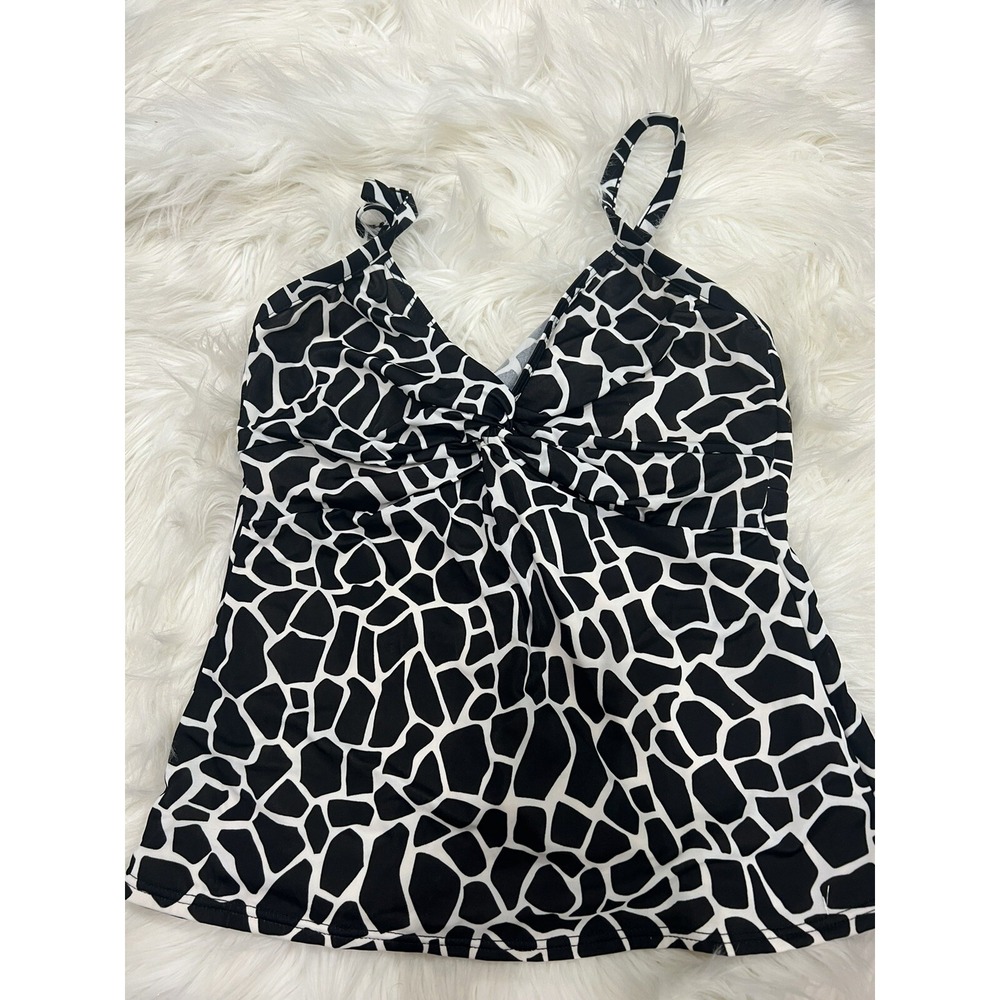 Miraclesuit Knot Front Tankini Swim Top Women’s 12 White Black Giraffe Print